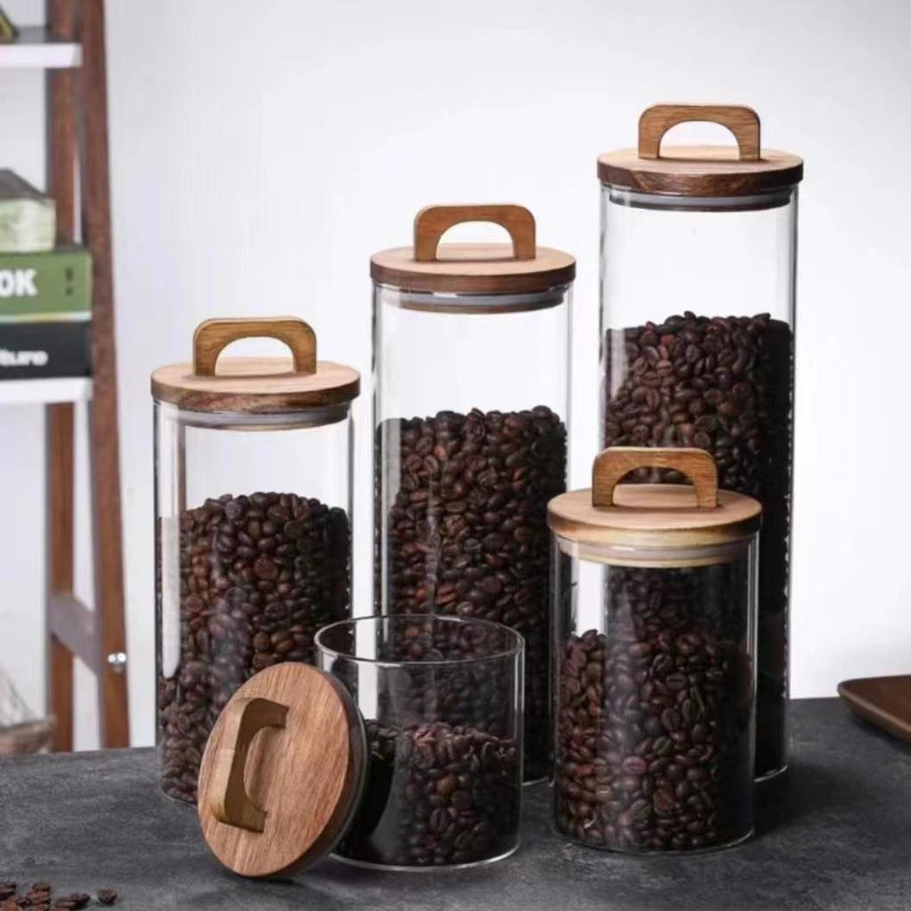 Glass Jar with Wooden Lid - Snack, Coffee Bean & Tea Storage Container