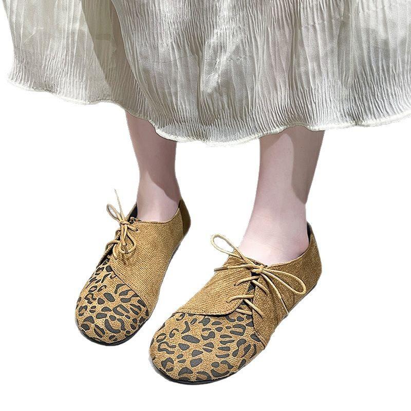 Foreign Trade Single Shoes Women's Autumn Leopard Print European and American Pointed Thick Heel Large Size Loafers 2025 New Casual Shoes One Pedal
