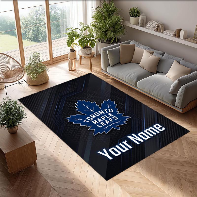 Toronto Maple Leafs Crystal Velvet Rug, Custom Name Text Personalized Non‑Slip Floor Mat for Home Decor Gift