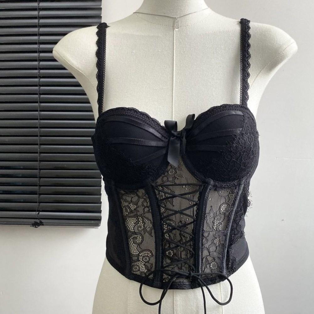 Ruffle Lace Corset Bowknot Slim Crop Tops Sweet Lace Flower Camisole Spicy Girls