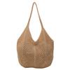 Women Knitting Shoulder Bag Large Capacity Hollow Woven Underarm Bag Solid Color Hand Knitted Tote Handbag Summer Mesh Beach Bag