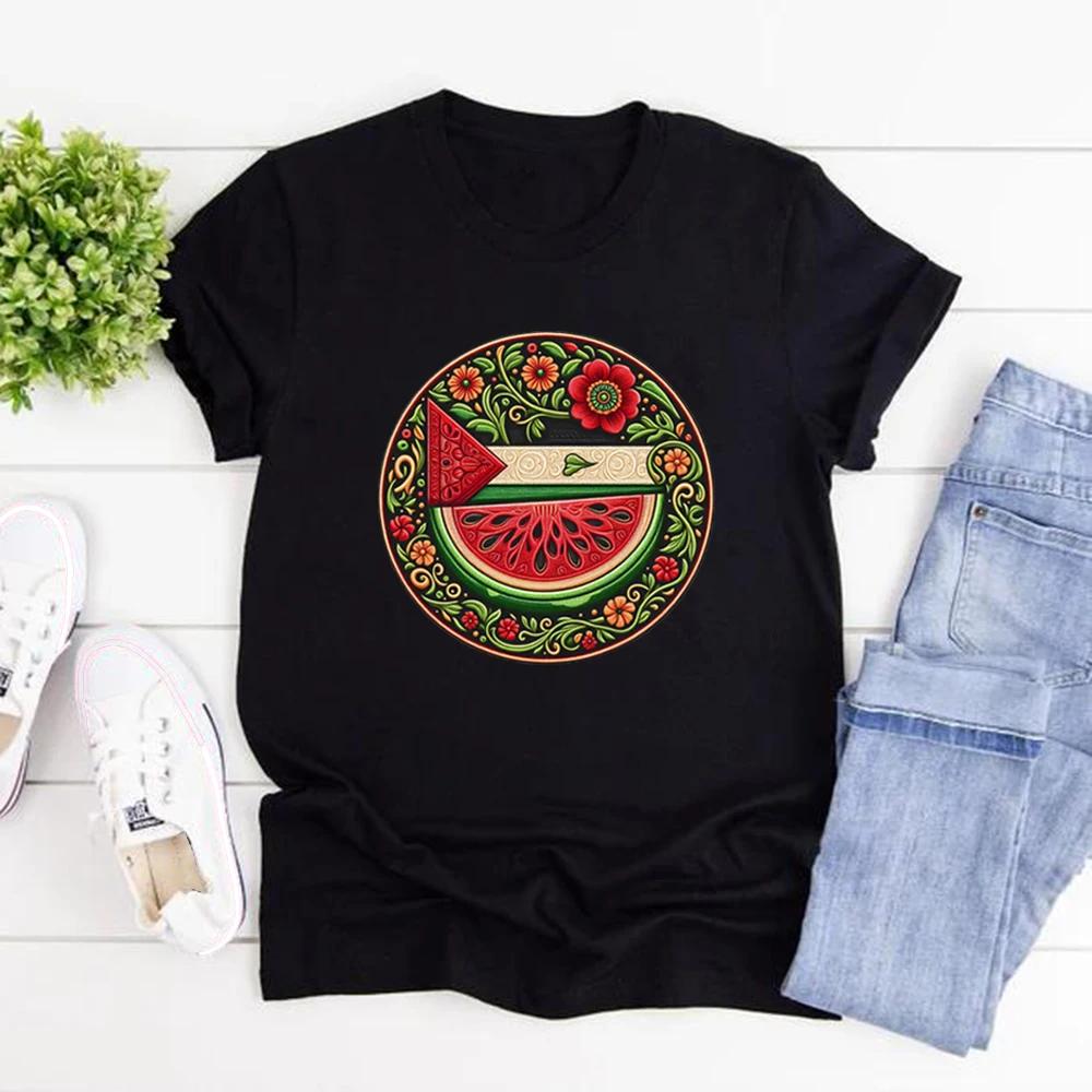 Watermelon Symbol Freedom Shirt Watermelon Flag Women Sleeve Human Rights Peace and Love Aesthetic Clothes