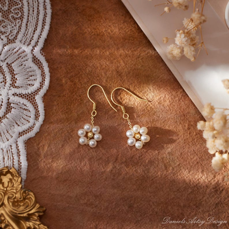 Hengsheng 4-5mm Near Round Freshwater Pearl Earrings for Women AAA Quality Handmade Dangle Earrings Jewelry Gift white