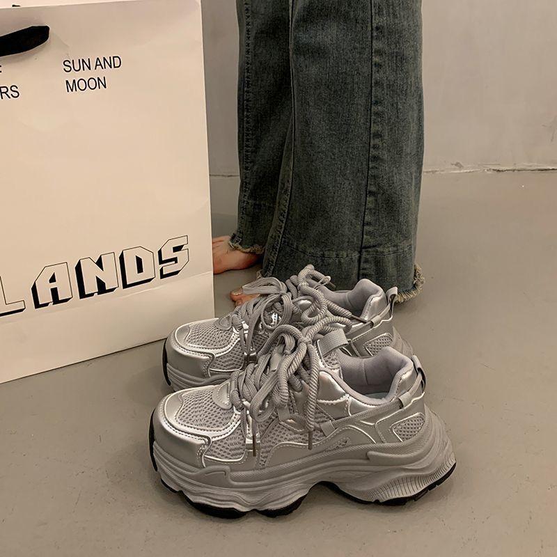 Muffin Thick-soled Dad Shoes for Women's Summer Small People Increase In Height, New Mesh Breathable Casual Sports Shoes