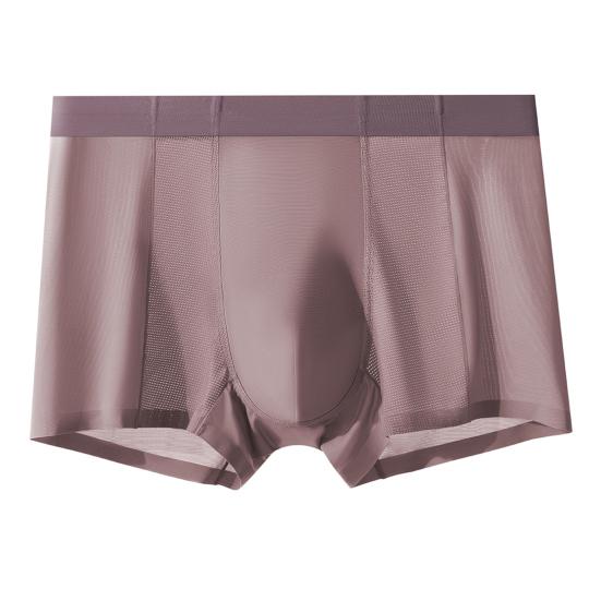 Men Boxer Underwear Mid-rise Elastic Waistband Breathable Mesh Shorts Briefs Solid Color Summer Ice Silk Cooling Panties