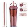 Double-Layer Colored Plastic Straw Cup, Large Hole Suction Bubble Tea Cup, One Cover, Double Drink, Portable Handle Water Cup
