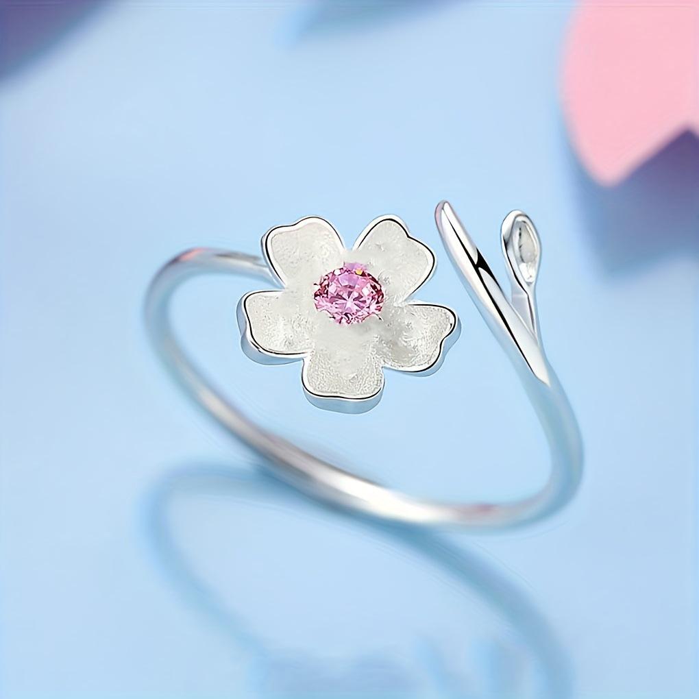 Pink Cherry Blossom Women's Open Ring - Unique Design, Fragrant Style, Internet Celebrity Inspired