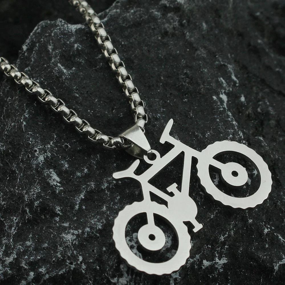 Bicycle Pendant Necklace for Women Man Silver Color Choker Stainless Steel Pendant Necklace Engagement Jewelry Accessories Gift