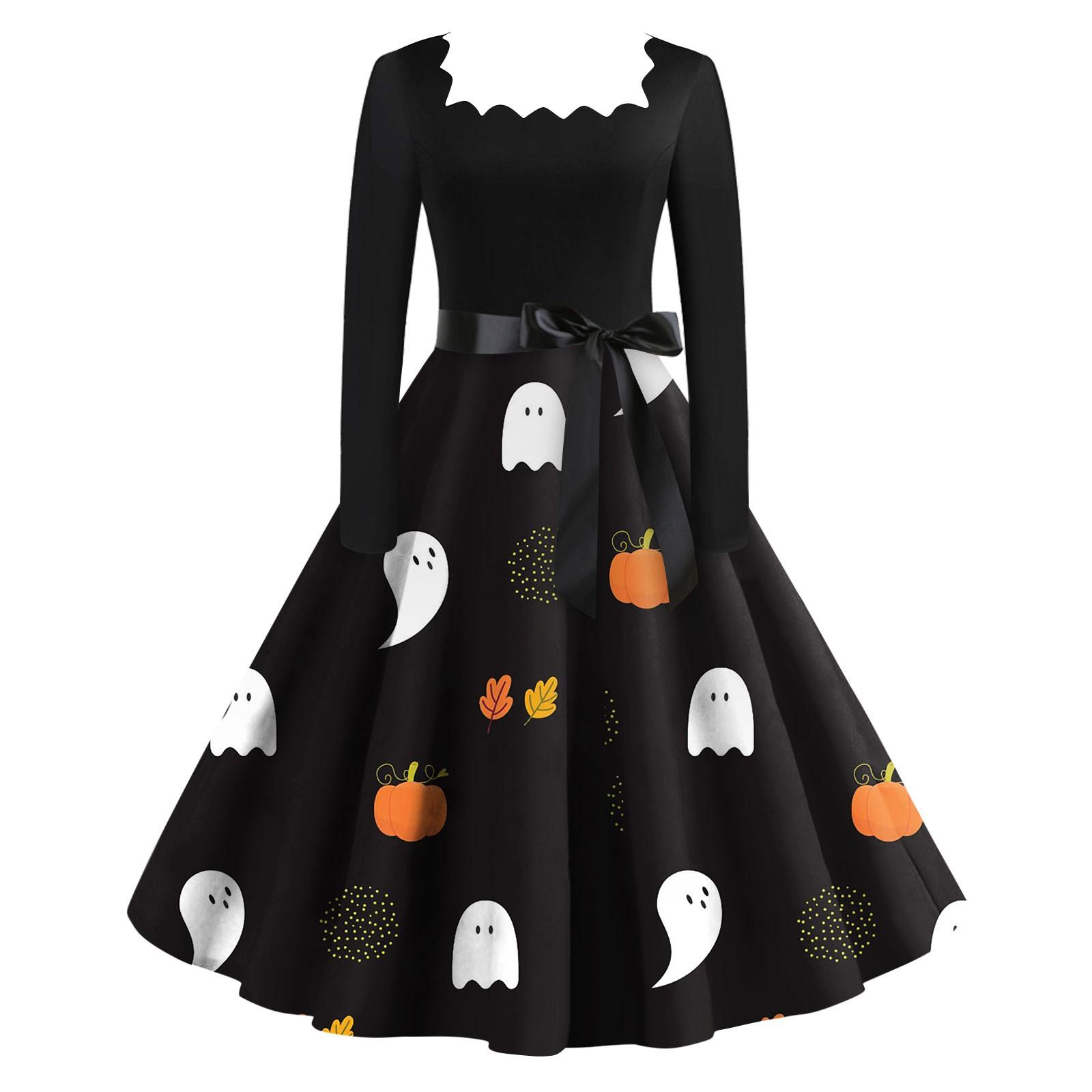 

Женское повседневное модное винтажное платье с длинным рукавом и принтом на Хэллоуин XXL белый