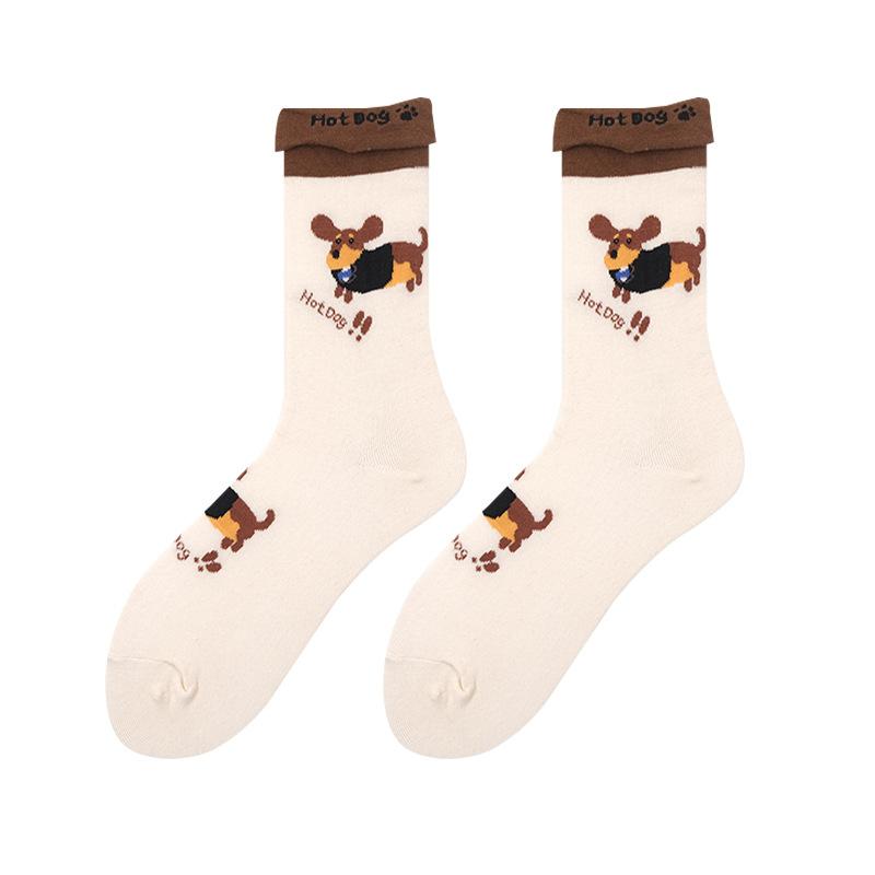 Women Socks Cartoon Cat Dog Japanese Kawaii Cute Middle Tube Socks Women Autumn and Winter Retro Long Socks