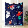 Cartoon Dinosaurier Weltraum Muster weiche Flanelldecke für Bett Schlafzimmer Sofa Picknick, Warme Überwurfdecke zum Zudecken Outdoor Freizeit Nickerchen