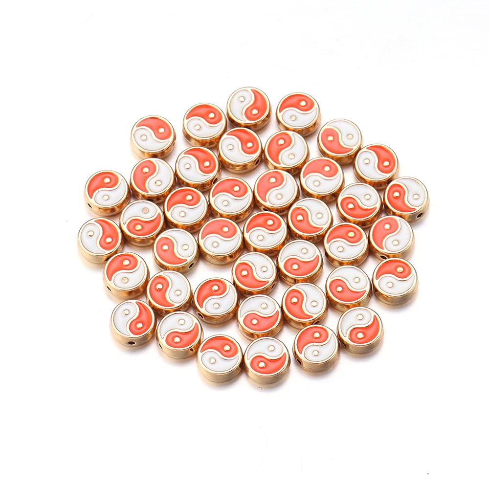 10pcs Double Sides Oil Drip Yinyang Beads for Jewelry Making Round Tai Ji Enamel Beads DIY Bracelet Necklace Loose Spacer Bead