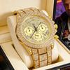 Luxus Herrenuhren Vollbesetzt mit Diamanten Iced Out Kalender Quarzuhren Fashion Week Display Wasserdichte Uhr