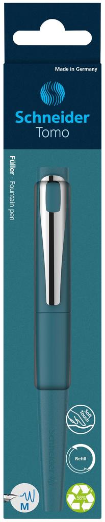 Schneider TOMO M Fountain Medium Pen, Nib, Cartridge/Converter Dual-Use (Deep Sea, Blue)