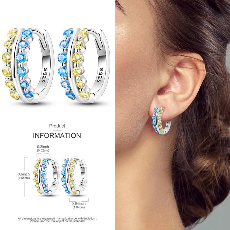 Boucles d'Oreilles Créoles en Argent 925 Zircon Coloré Boucles d'Oreilles Créoles Pavées Pour Femmes Filles Bijoux Cadeau