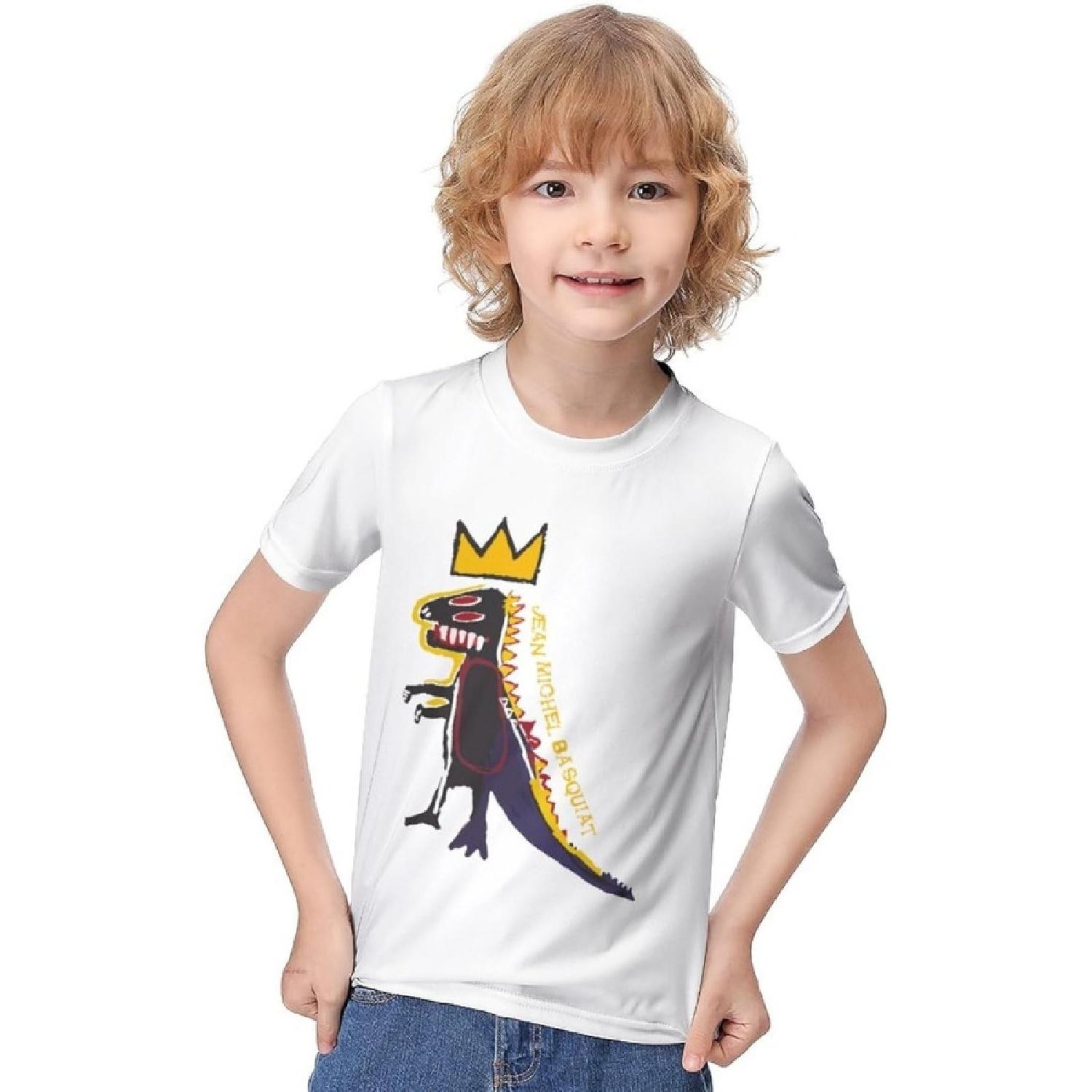 FIBOPEG Boys T-Shirt Jean Michel Basquiat T Shirt Short Sleeve Tee Jersey Tee Undershirts 8-10Y_130cm XXXXXL белый