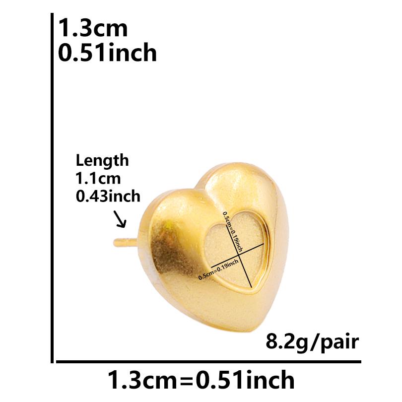 6pcs Real Gold Plated Geometric Round Oval Heart Blank Settings DIY Stone Enamel Crystal Stainless Steel Ear Studs For Women Men