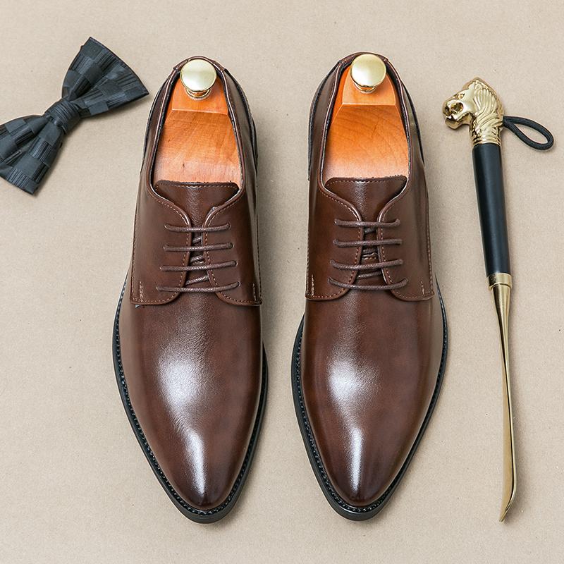 

Fashion Britain Fashion New Men Pointed Black Brown Lace Up Casual Dress Homecoming Shoes Male Formal Wedding Oxfords Footwear 38