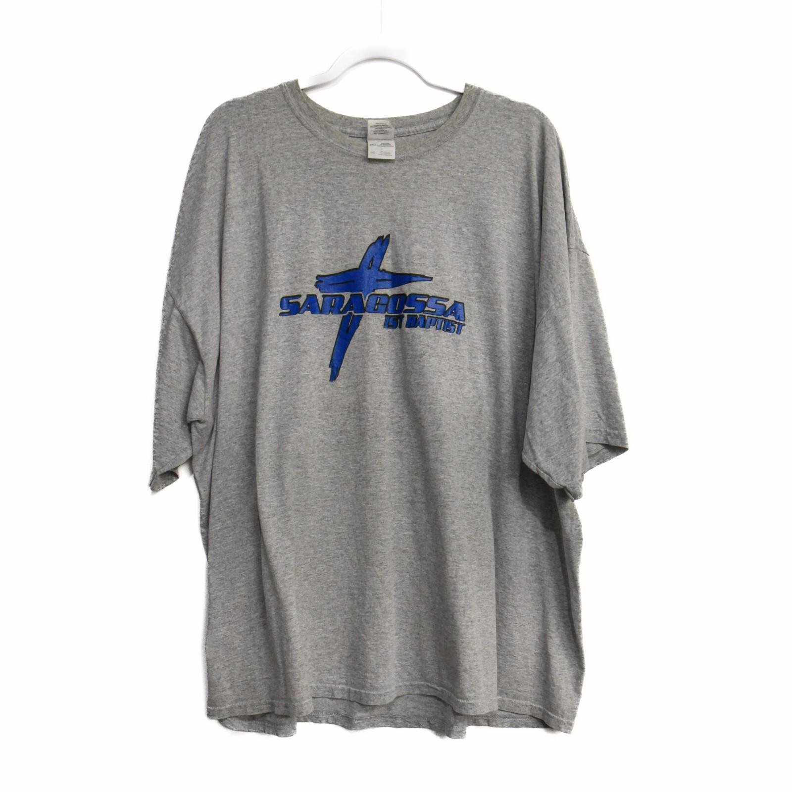 Gildan Mens Gray Polycotton T-Shirt Saragossa 1st Baptist 33 Short Sleeve 3XL S
