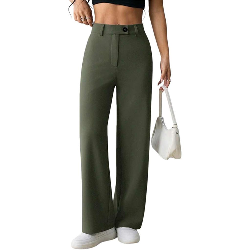Women's High Waist Straight Leg Pants, Comfortable Casual Trousers for Everyday Wear
