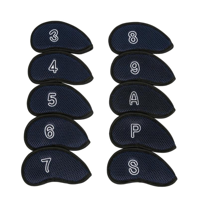 10Pcs Golf Head Headcover Sets, Mesh Fabric Golf Iron Head Covers Golf Wedges Cover with Big Numbers for Golf Club Head