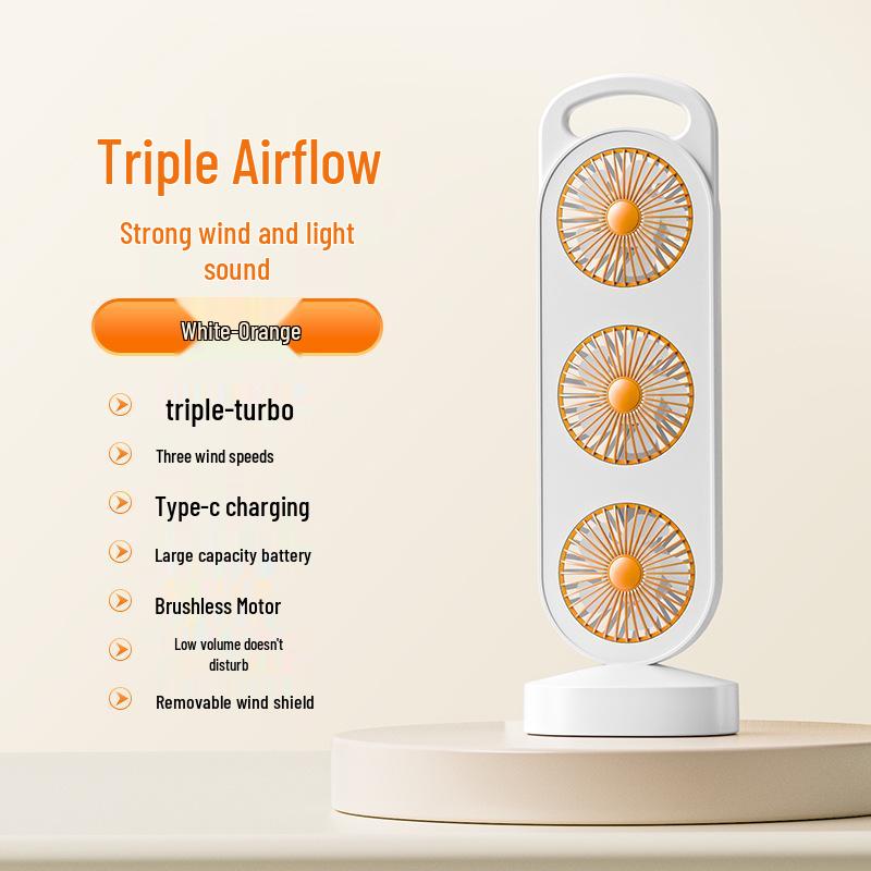 USB Three-Head Adjustable Portable Desktop Fan with Folding Design USB Charging