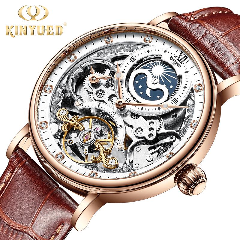 Reloj Mecánico de Negocios para Hombre KINYUED Automático Tourbillon Multifuncional