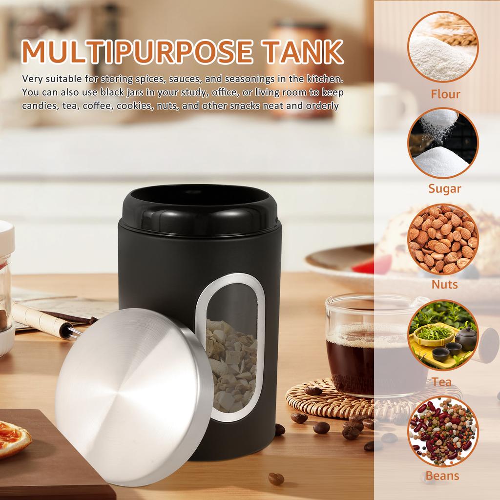 Airtight Coffee Canister Stainless Steel Food Storage Canisters with See Window Coffee Tea Sugar Container Set with 3 Spoons