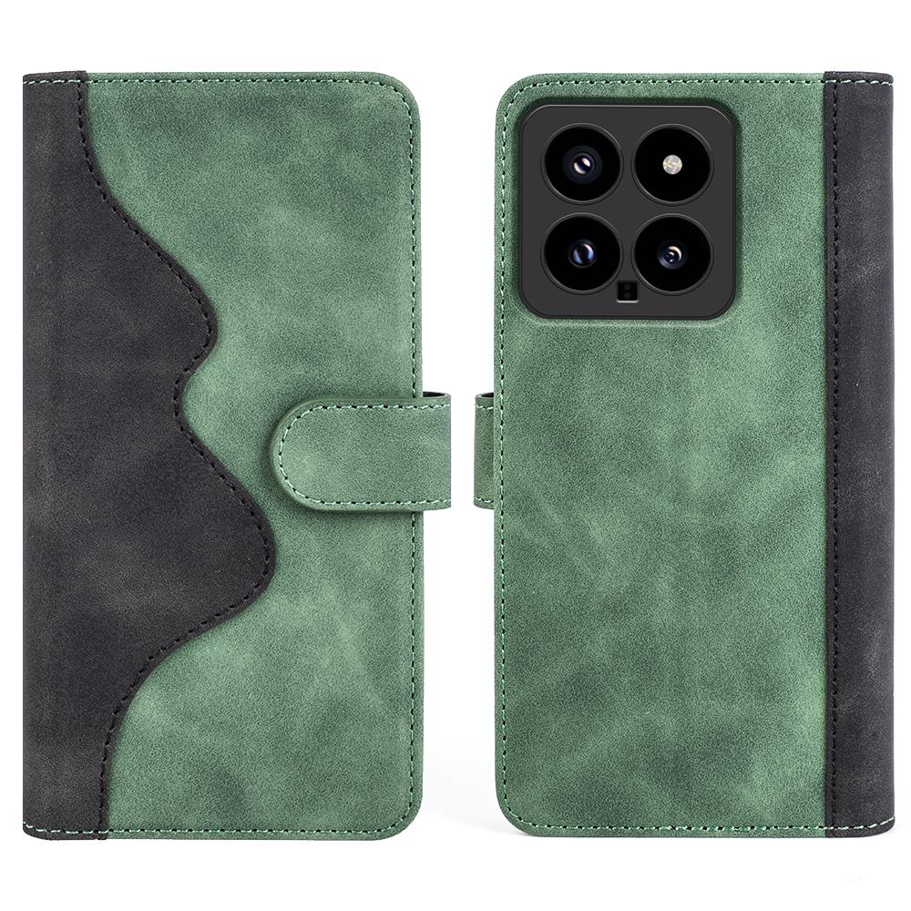 

For Xiaomi 14 Case Color Splicing PU Leather Phone Wallet Cover Green