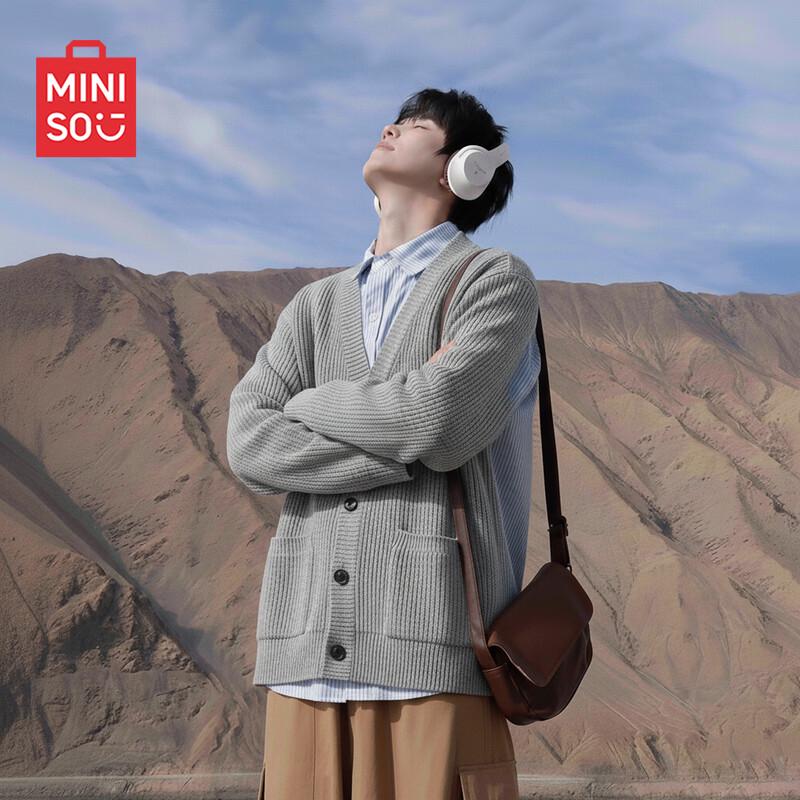 MINISO Men's V-Neck Knit Cardigan