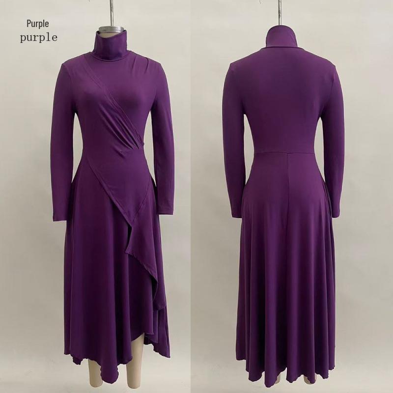 European Style Autumn/Winter 2025 Women's Solid Color Long Sleeve High Neck Irregular Dress