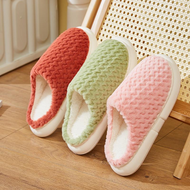 2025 new cotton slippers fashionable and simple imitation rabbit fur solid color indoor home stepping on shit couple wearing hair mop