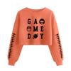 Women's Fashion Retro Printed Camedy Navel-baring Long-sleeved Pullover Sweatshirt