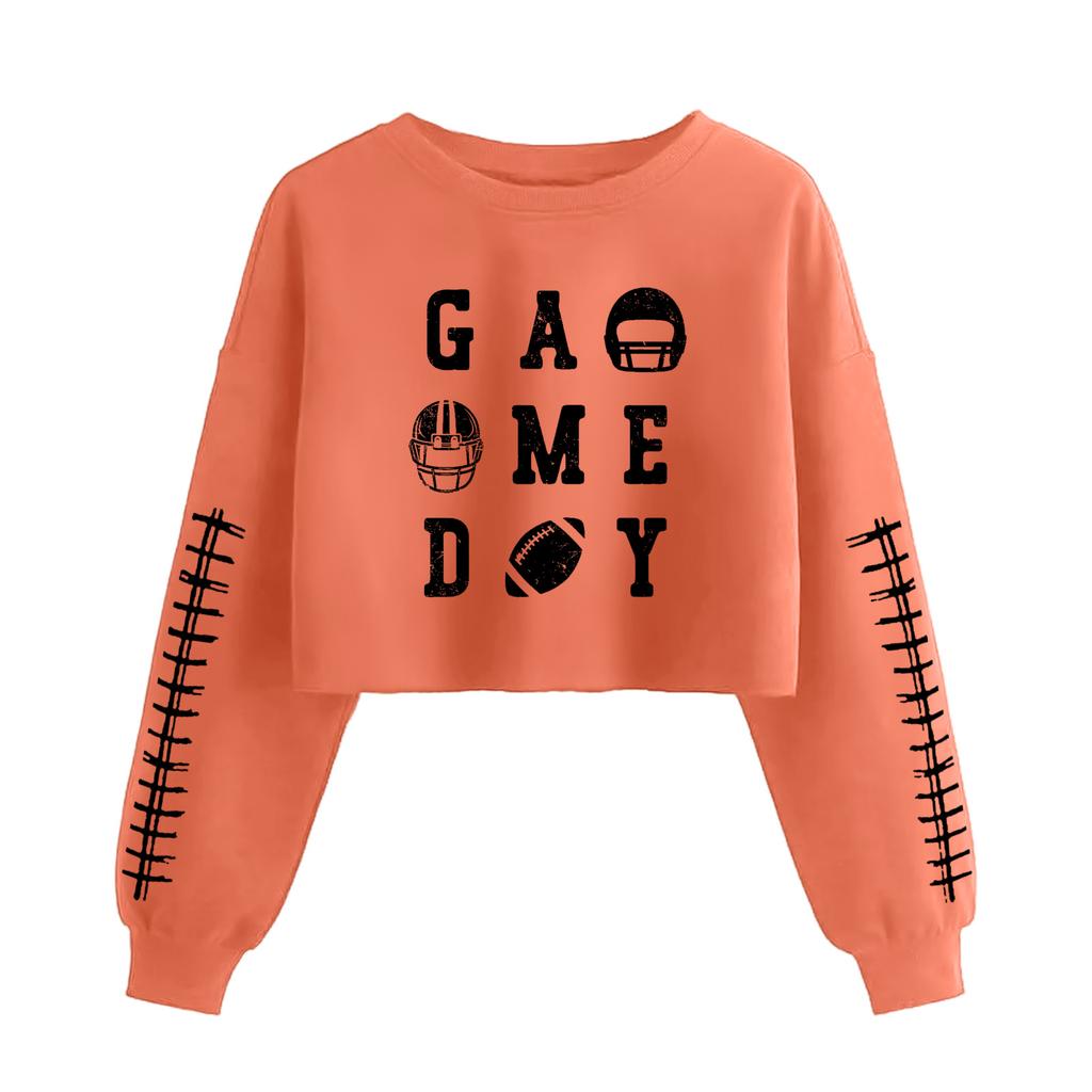 Women's Fashion Retro Printed Camedy Navel-baring Long-sleeved Pullover Sweatshirt