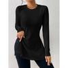 Blusa Lunga da Donna Jacquard Pizzo Spacco Casual Primavera Manica Lunga Slim Fit Camicie Monocolore Girocollo Elegante Moda Casual Ufficio Top Semplici Lavorazione a Rete