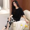 Short-sleeved pajamas women's summer pure cotton 1011 new cropped pants women's summer large-size loungewear suit spring and autumn