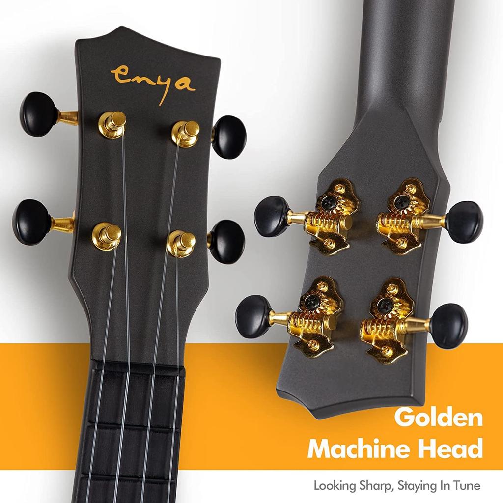 Soprano ukulele Enya Nova U Mini BK Enya ukulele beginner set of carbon capo and spare strings included (made fiber) Case, strap, [] (Black)