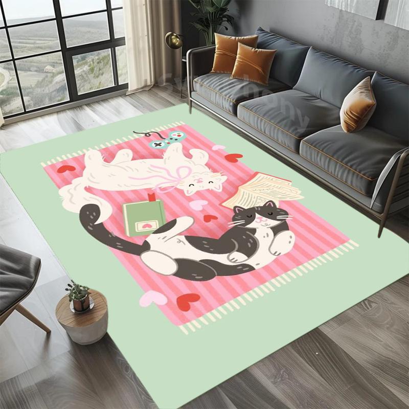 Cute Cats On Sofa Leisure Pattern Area Rug Cozy Cartoon Style Non-Slip Floor Carpet for Living Rooms Relaxation Areas