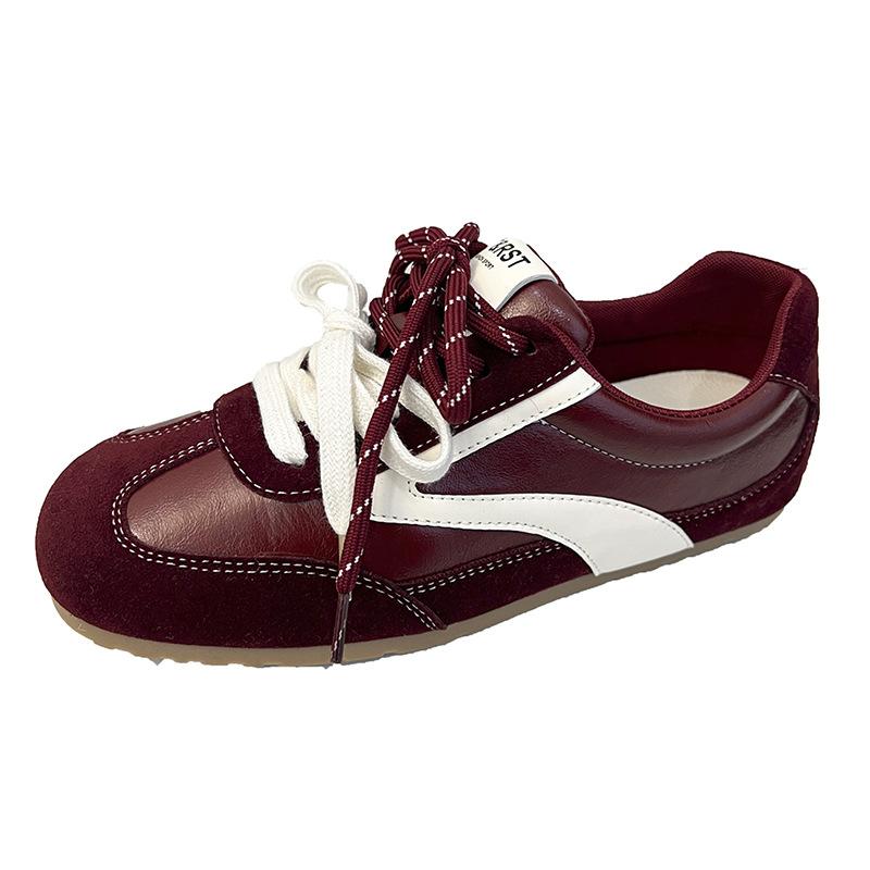 

[Fanfuna] Forrest Gump Shoes Women s 2025 Autumn New Versatile Casual Color Matching Double Lace-up Flat-bottomed German Training Shoes 40 бордовий