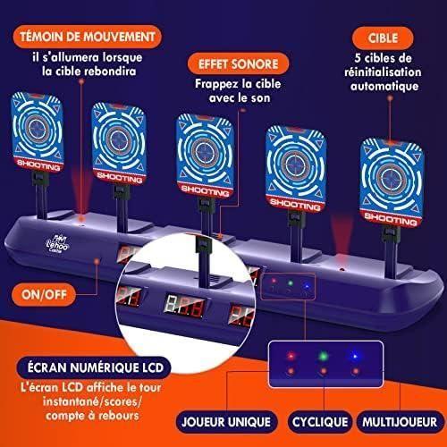 Lehoo castle cible pour nerf, electronique avec 5 cibles 3 modes, jeu de tir avec effet lumineux et sonore (bleu avec un pistolet)