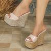 Fashion Liyke Street Style Sexy Super High Heels Wedge Slippers Women Fashion Sequined Thick Bottom Platform Sandals Shoes Zapatos Mujer