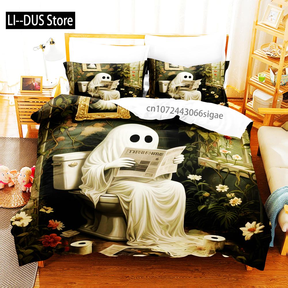 3/4ks Halloweenská ložní souprava s motivy dýní JackOLanterns, duchů, čarodějnických klobouků a lebek. Povlak na přikrývku zapálí ducha sezóny.