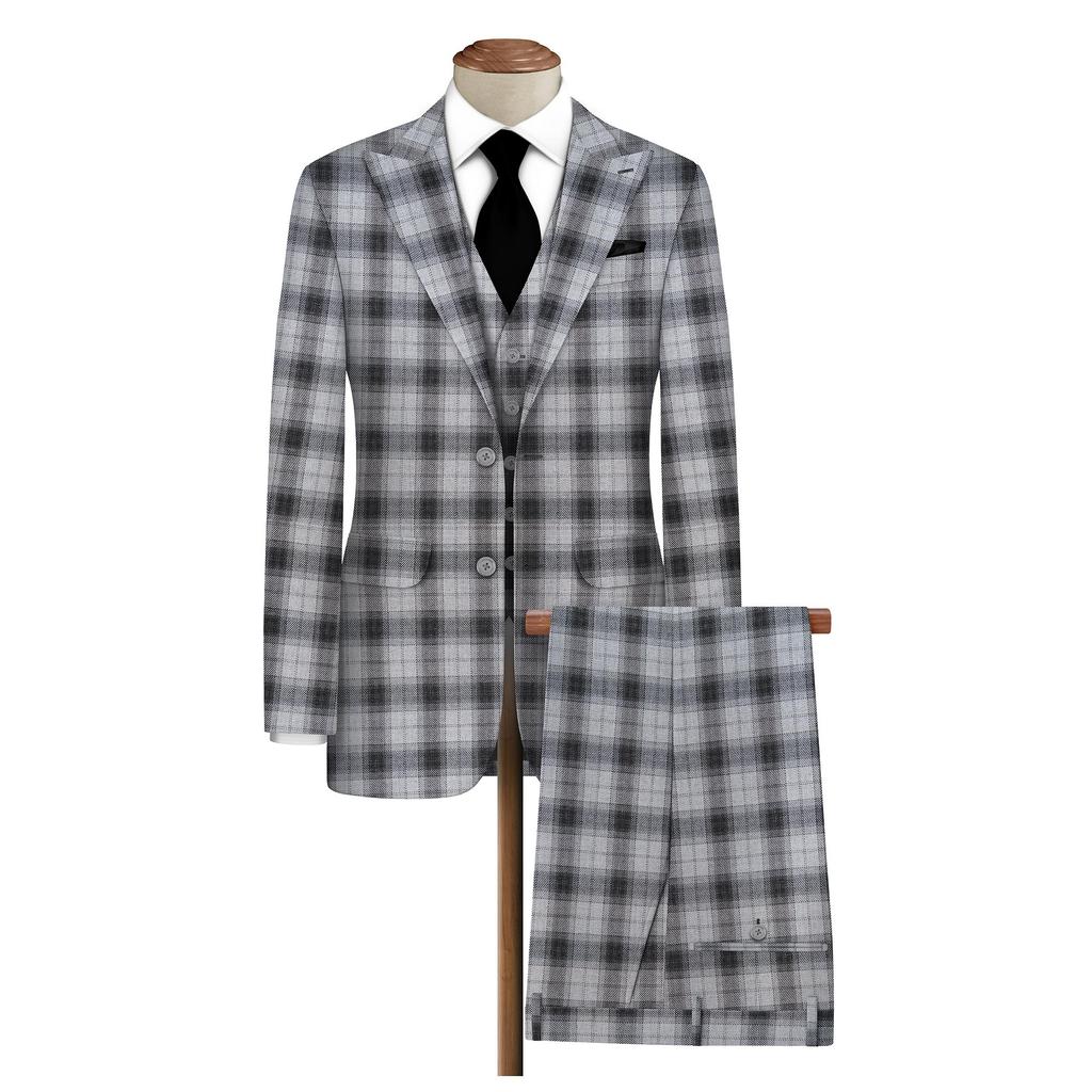 Bigreams Unstitched Yarn-Dyed Checkered Thick Tweed Blazer Fabric For Men's 3 Piece Suit Fabric
