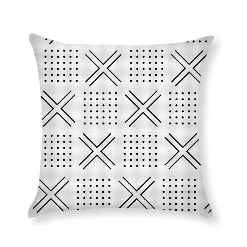Nordisch Schlicht Schwarz und Weiß Geometrisch Weiß Leinen Kissenbezug Sommer Zuhause Sofa Kissen Kissenbezug