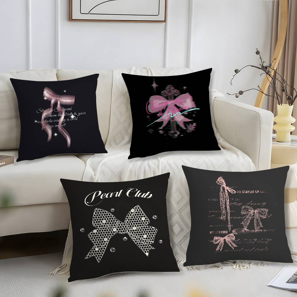 Korean Trendy Bow Pillow Case Sofa Short Plush Double-Sided Hd Printing Room Home Office Gift Cushion Cover