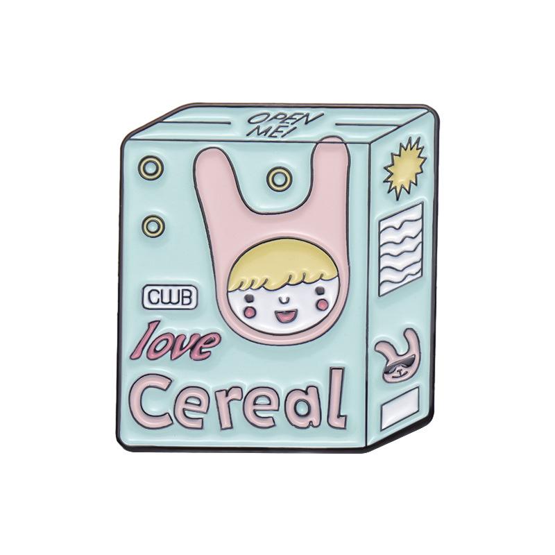 Trendy Box Milk Drink Style Brooch With Adorable Cat Graphic And Alphabetic Motifs