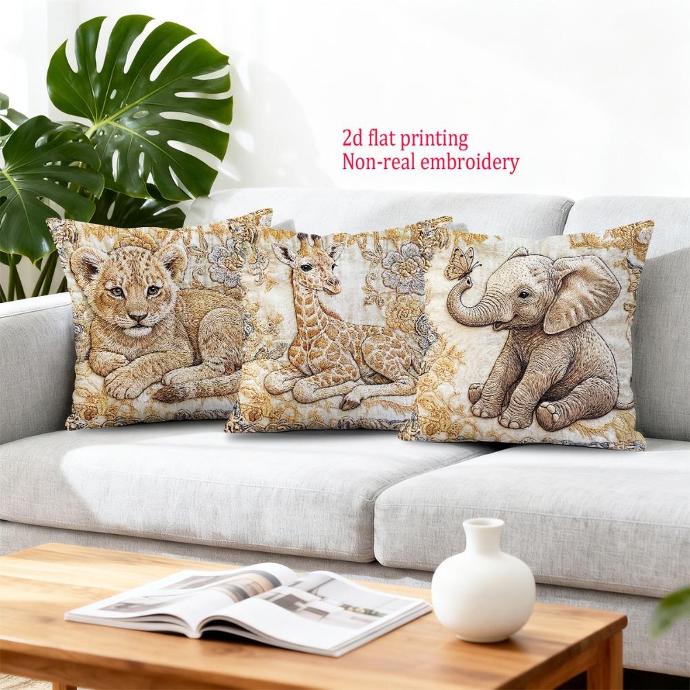 1/4pcs Vintage Safari Baby Animals Throw Pillow Covers Cute Elephant Giraffe Lion Cub Decorative Cushion Cases