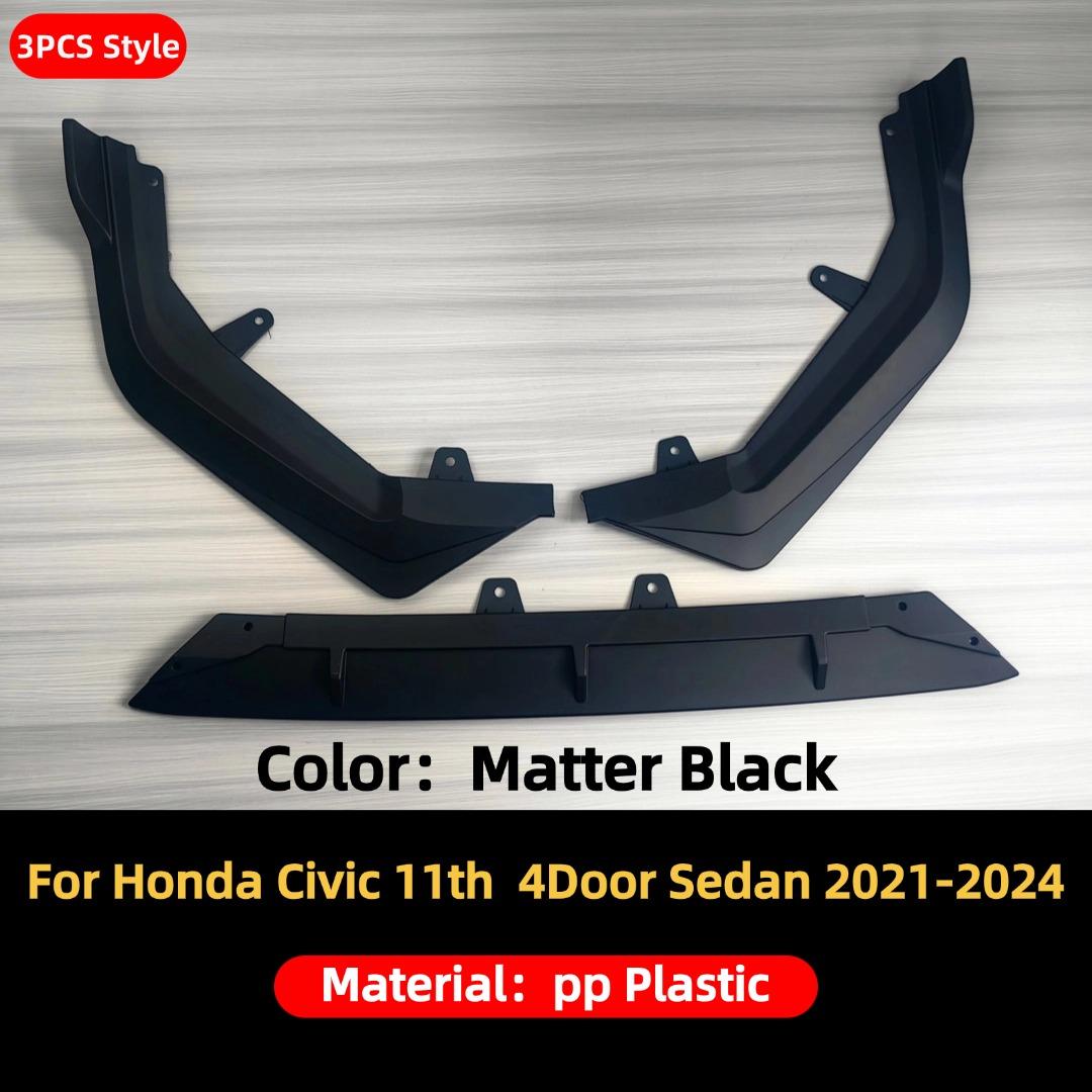 Front Diffuser Bumper Lip Chin Splitter Air Dam For Honda Civic 11th FE1 FE2 FE3 2021-2024 Guard Car Tuning Accessories Body Kit Matter Black