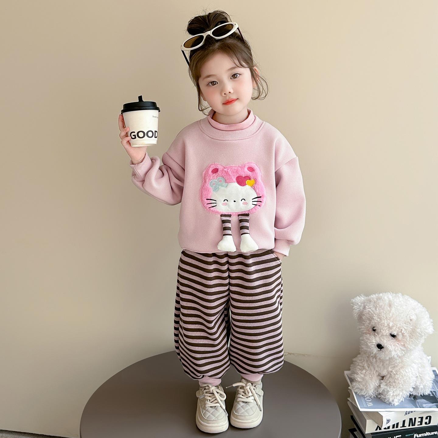 

Autumn 2025 Girls Cartoon Sweatshirt Two-Piece Set - Trendy Casual Wear for Little Girls 140 cm