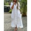 Women's Cotton Linen Long Shirt Dress Casual Fashion Long Sleeve Open Front Midi Dress